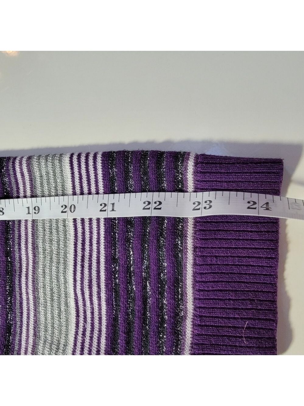 𝅺EUC Croft & Barrow Purple/Silver Vneck Striped Sweater Size 2XL - Picture 9 of 10